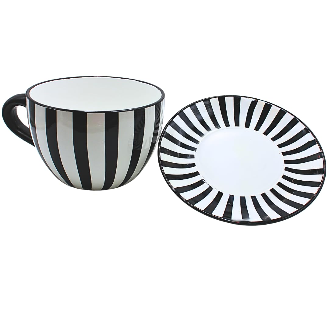 Dekohelden24 Vaso da fiori XXL, con manico in ceramica, motivo a righe, 34 x 28 x 16 cm (lunghezza x larghezza x altezza).