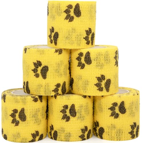 KEQCQE ペットフレックス テーピング自着性 弾性包帯 バンテージ ペット 犬用 猫 不織布 伸縮性 通気性 厚手タイプ 6巻入
