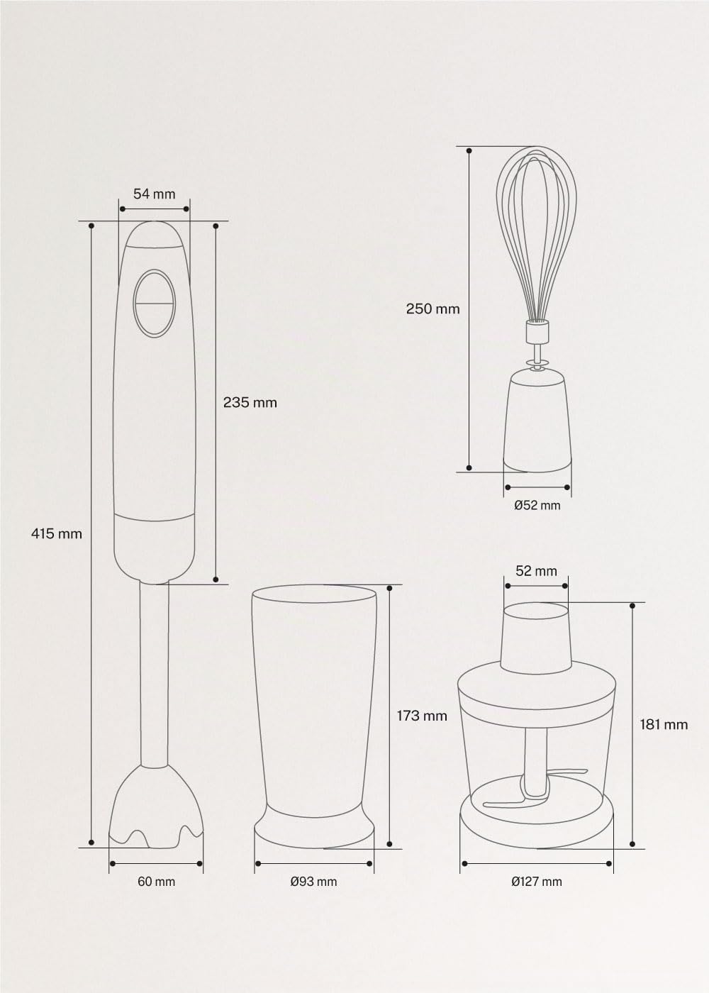 CREATE/FULLMIX RETRO/Mixeur plongeant vert sauge/Battre, mélanger et fouetter, 6 vitesses, gobelet doseur 600ml, sans BPA, bol hachoir 500ml, 1000W