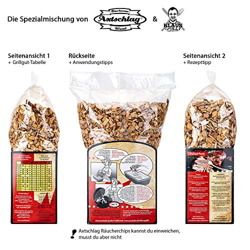 Axtschlag Räucherchips Klaus grillt, 1000 Gramm sortenreine Räucherspäne für besondere Rauch- und Geschmackserlebnisse, für alle Grills & Smoker