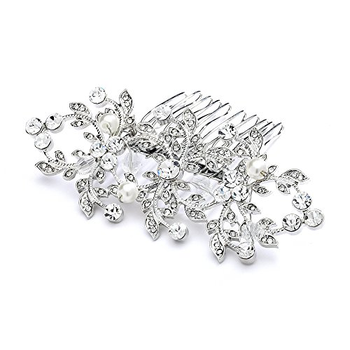Mariell Vintage Floral Pearl and Crystal Bridal Hair Comb for Weddings or Prom
