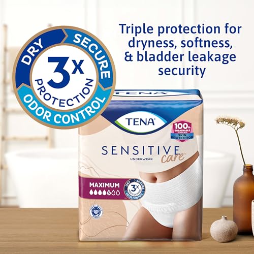 Tena Sensitive Care Incontinence Underwear for Women, Maximum Absorbency, Adult Diapers, Small/Medium (Waist Sizes 25in-34in), 80 Count (4 Packs of 20) - image 6