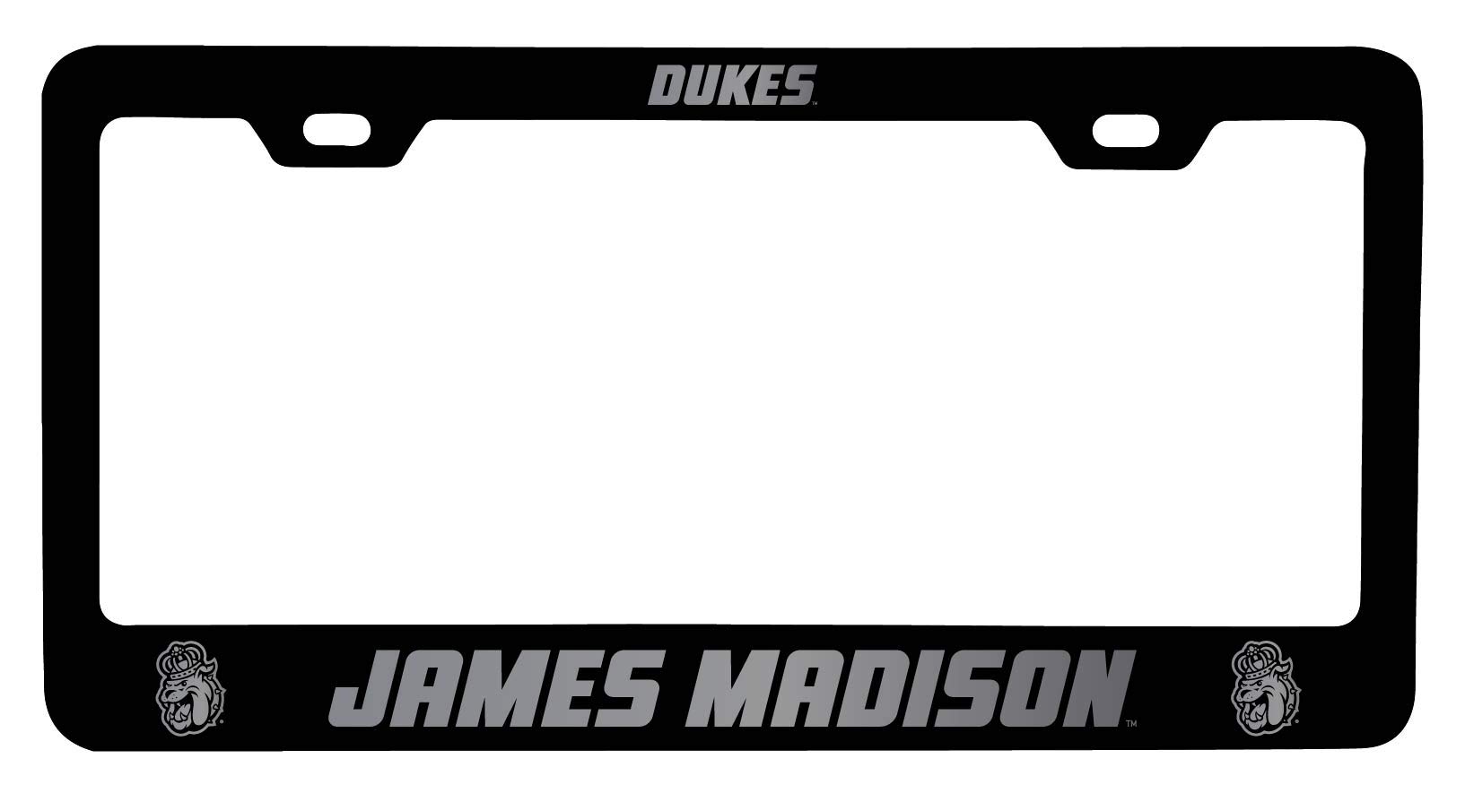 James Madison Dukes Laser Engraved Metal License Plate Frame Black Officially Licensed Collegiate Product