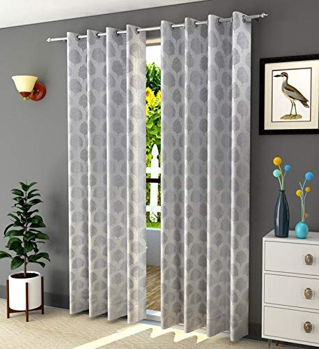 Home cloud Premium Thick Smooth Glossy Jacquard Polyester Steam Pressed Long Door Curtains 8 Feet Set of 3 Pcs-[ 4 Feet x 8 Feet]- Color-Gray