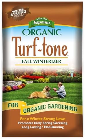 Turf-Tone Fall Winterizer 8-0-5 Natural & Organic Lawn Food. Long Lasting Organic Nitrogen & Potassium for a Winter Strong Lawn. 30 lb. Bag Covers up to 5,000 Sq. Ft.