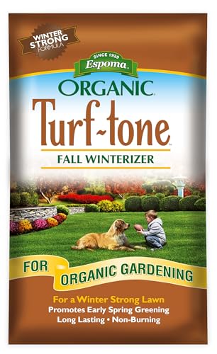 Turf-Tone Fall Winterizer 8-0-5 Natural & Organic Lawn Food. Long Lasting Organic Nitrogen & Potassium for a Winter Strong Lawn. 30 lb. Bag Covers up to 5,000 Sq. Ft.