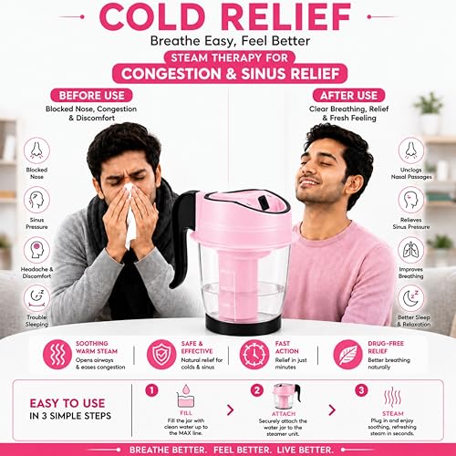 Image of Facial Steamer Vaporizer for Instant Cold and Cough Relief (Pink)