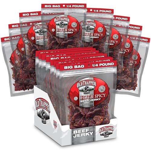 Image of Old Trapper Beef Jerky, Hot & Spicy 1 /4-Pound Individual Package, Savory and Spicy Meat Snacks for Lunches or Between Meals, 11 Grams of Protein and 70 Calories per Serving (Pack of 8)