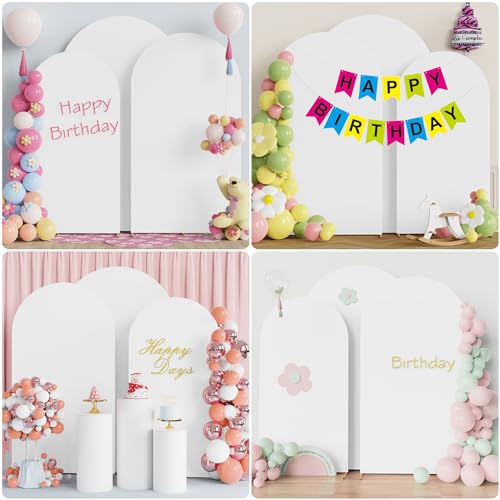 Image of Wokceer Wedding Arch Cover (8FT, 7.2FT, 6.6FT) Set of 3 Spandex Fitted Wedding Arch Stand Covers Round Top Chiara Arch Backdrop Stands Cover for Birthday Party Ceremony Banquet Decor White