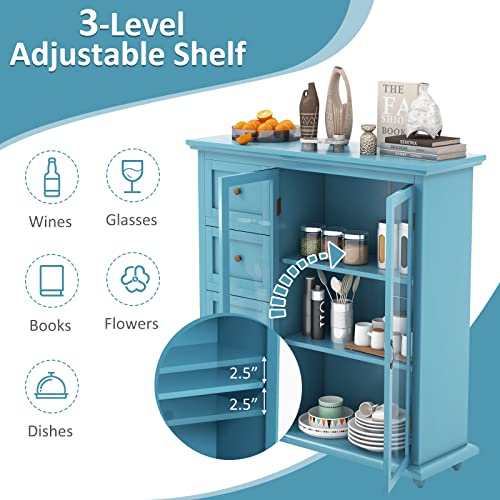 Petsite Sideboard Buffet Storage Cabinet, Modern Credenza Coffee Bar Station Console Table Cupboard For Kitchen Entryway Dining Room, Blue #TOP4