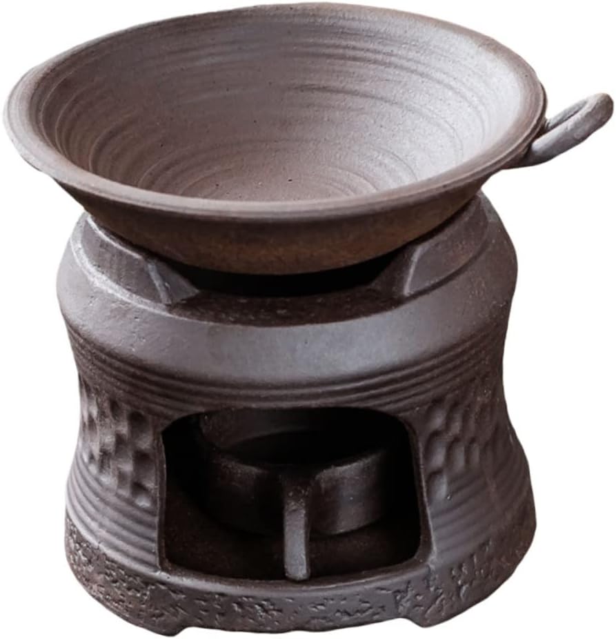 ULTECHNOVO Ceramic Tea Warmer with Teapot Holder and Candle Base Brown Pottery Tray for Keeping Tea Warm Elegant Rustic Design with Craftsmanship
