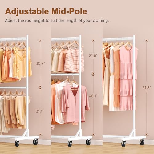 Image of Hoctieon Double Rod Z Rack, Rolling Clothes Racks with Z-Base, Adjustable Clothing Rack, Standing Clothes Rack, Metal Clothing Racks for Hanging Clothes, Portable Garment Rack, White