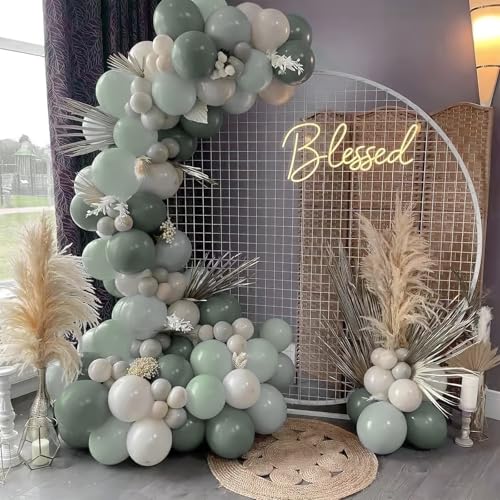 Image of PartyWoo Dusty Green Balloons 140pcs Different Sizes Pack of 18 12 10 5 Inch Sage Olive Eucalyptus Green Boho Neutral Balloon Arch Kit for Jungle Woodland Theme Birthday Party Decorations Green-F59