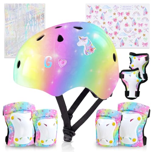 Unicorn Catcher Kids Helmet and Knee Pads Set, Adjustable for Girls...