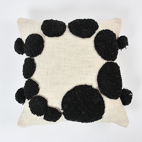 Image of TIB Premium Boho Decorative Throw Cushion Covers, 16 x 16 cm, Set of 2, Cotton. (Circle Black)-230 TC