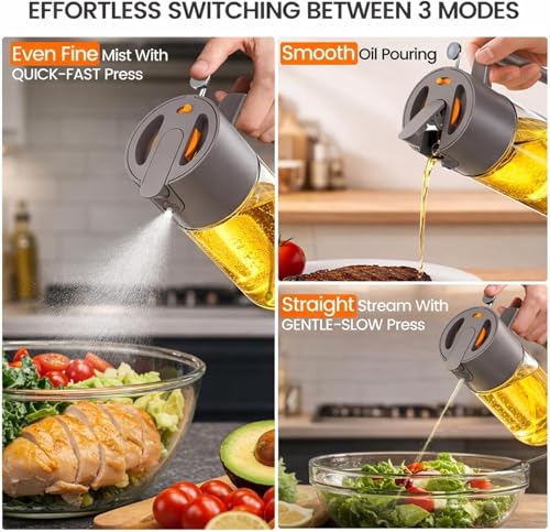 Professional 500ml Glass Oil Sprayer - 3-in-1 Kitchen Tool: Fine Mist, Stream & Pour | Leak-Proof Design for Air Fryer, BBQ & Cooking - Image 4