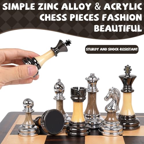 Luxury Large Metal & Acrylic Chess Set con tablero de madera 17" miniatura 3