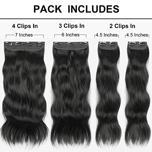 Vigorous Black Hair Extension for Women 20 Inch Natural Synthetic Clip in Hair Extensions 4PCS Thick Synthetic Wavy Hair Extensions for Women
