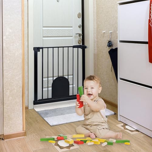 Froadp Türschutzgitter Baby Treppengitter 75-85cm Kindergitter ohne Bohren Türgitter mit Tür für Hunde und Katzen Beidseitig Schwenkbar Absperrgitter Automatisch Haustier Gittertür, Schwarz