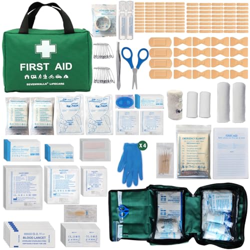 220 Piece Premium First Aid Kit Bag - Includes 2 x Ice Packs, Eye Care, Emergency Blanket, Bandages, Plasters & Essentials for Home, Office, Car, Caravan, Workplace, Travel (Green)