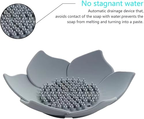 Miniatura 4 de Cawein Jabonera de 2 piezas con drenaje, jabonera para cocina, jabonera, ducha, soporte para jabón de pétalos (blanco y gris)