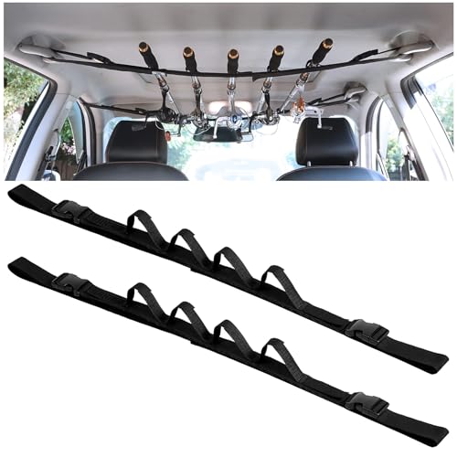 Qulkws Fishing Pole Holder Roof Rack Inside, Heavy Duty Fishing Pole Storage Straps, Vehicle Fishing Rod Holder for Truck Car, SUV, Adjustable 43-61 Inch, 5 Rod Capacity