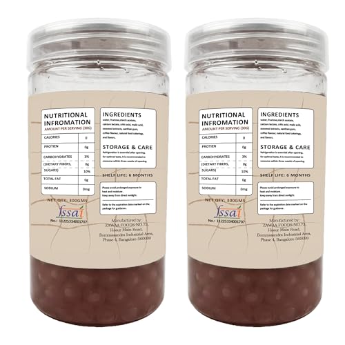 Image of ZAWAA 2 Popping Boba (Each 300gm) Total 600gm (Fruit Flavours), 2 Stainless Steel Straws (12mm), 1 Cleaning Brush, 1 Boba Scoop | Combo of 2 Coffee