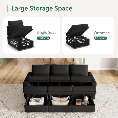 Image of HONBAY Modular Sectional Couch Sleeper Sofa Bed with Storage Seats Oversized Sectional Couches for Living Room,Black