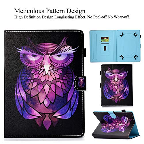 Universal Case For 9.0"-10.5" Tablet, Artyond Pu Leather Folio Stand Cover With Cards Slots Case For All 9.0" 9.6" 9.7" 10.1" 10.4" 10.5" Android Ios And More 9.0-10.5 Inch Tablet (Purple Owl) #TOP1