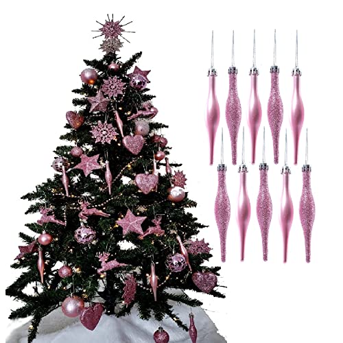 Simply Products 10 Bolas, Gran Decoración para Árbol de Navidad, Carámbano Mate y Purpurina (Rosa Rubor Con Purpurina y Mate)