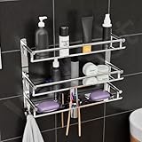 Well Set Multipurpose Hardware Tools Bathroom & Double Dish&Tumbler&Soap&Tooth Brush Holder/Towel Holder Stainless Steel Wall Shelf, Silver