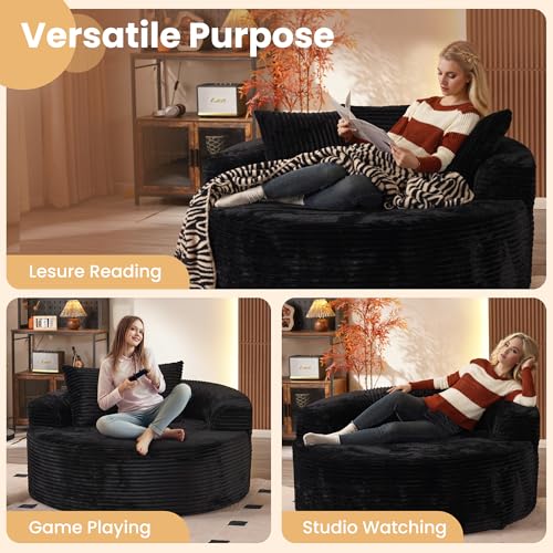 Image of HOOOWOOO Cloud Round Couch for Living Room,Oversized Single Sofa No Assembly,Matching Plush Corduroy Chaise Lounge Accent Chair for 1 to 2 Persons(Black)