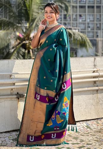 Image of SGF11 Women's Kanjivaram Paithani Silk Saree With Unstitched Blouse Piece