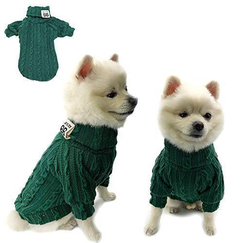 SunteeLong Small Dog Sweater Knitted Pet Cat Sweater Soft Puppy Sweaters Warm Turtleneck Dog Clothes for Small Dogs Girls Boys Dog Sweatshirt for Dogs Cat Dark Green L