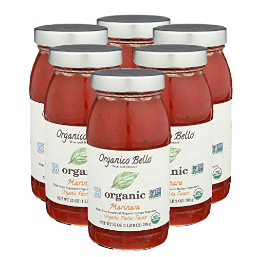 Organico Bello - Organic Gourmet Pasta Sauce - Marinara - 25Oz (Pack Of 6) - Non Gmo, Whole 30 Approved, Gluten Free