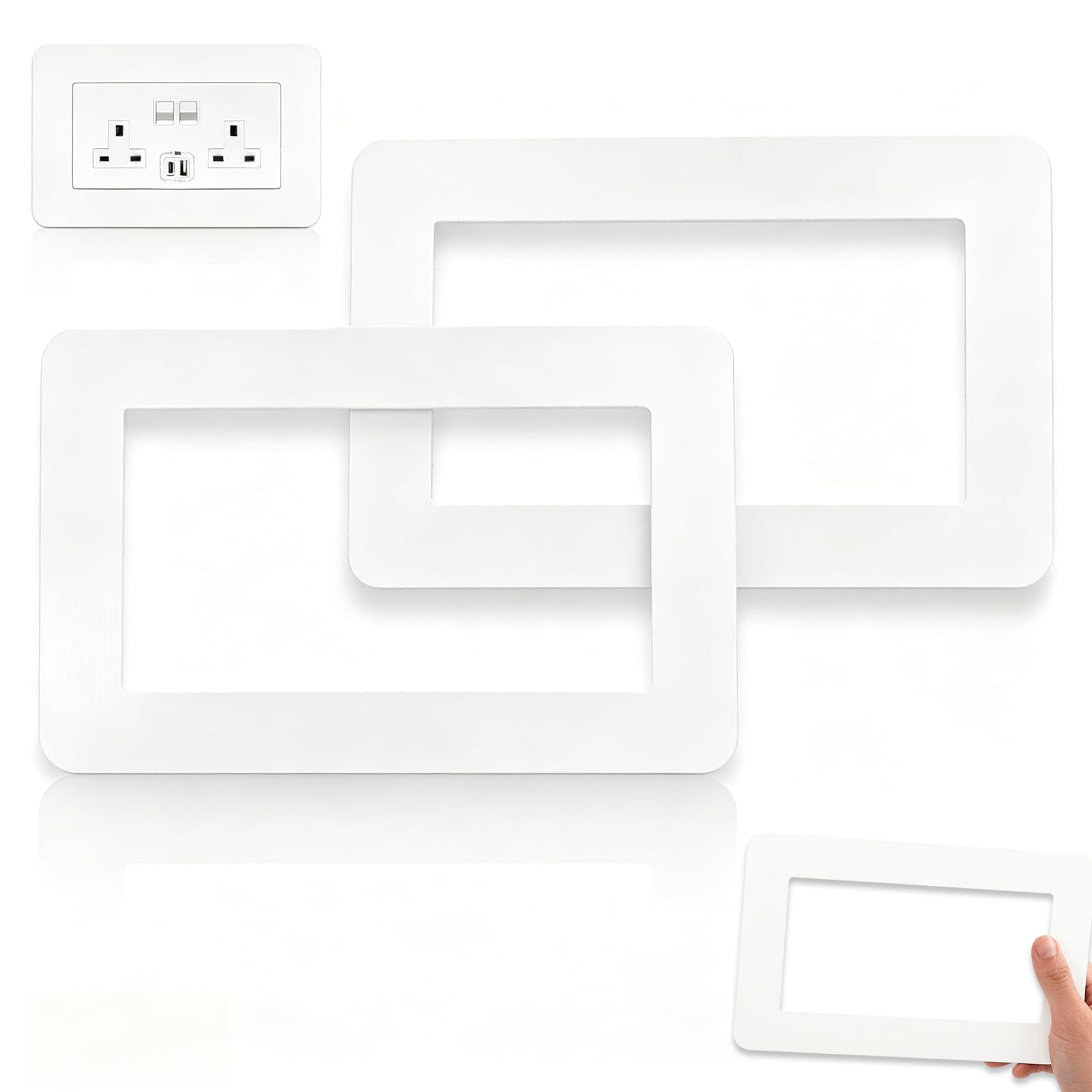 2Pcs Double Light Switch Surround Plug Socket Plates White