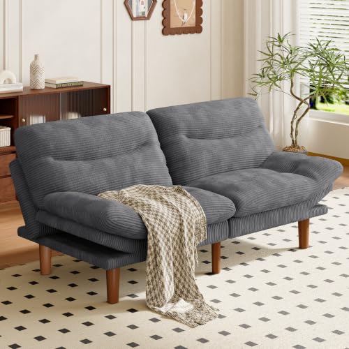 Image of Amada Convertible Corduroy Futon Sofa Bed, 66 inch, Gray