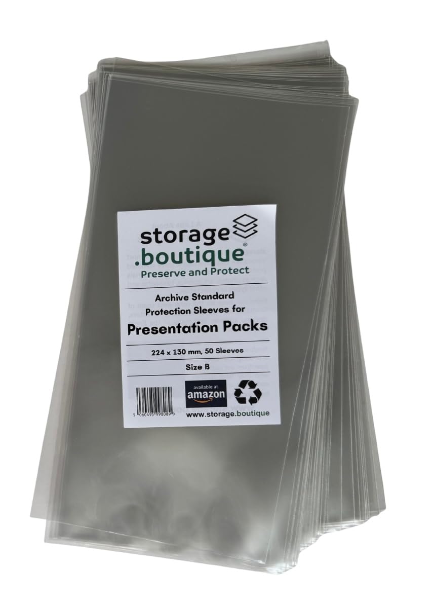 storage.boutique Royal Mail Presentation Packs Protection Sleeves, Archive Standard, Acid Free, Size B, 224 x 130 mm, 50
