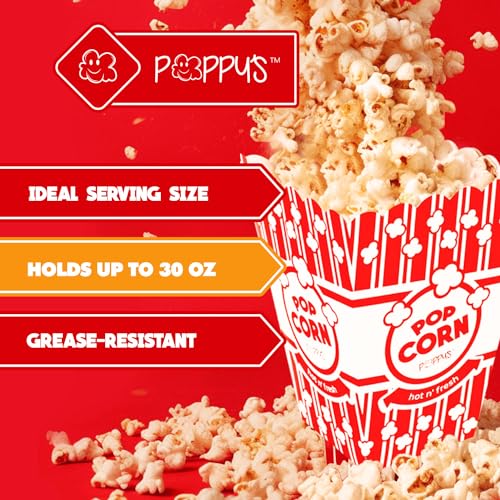 Image of Poppy's Small Popcorn Boxes - 20 Pack 30 Oz Concession-Grade Buckets, Popcorn Machine Accessories for Bars, Movie Nights, Concessions