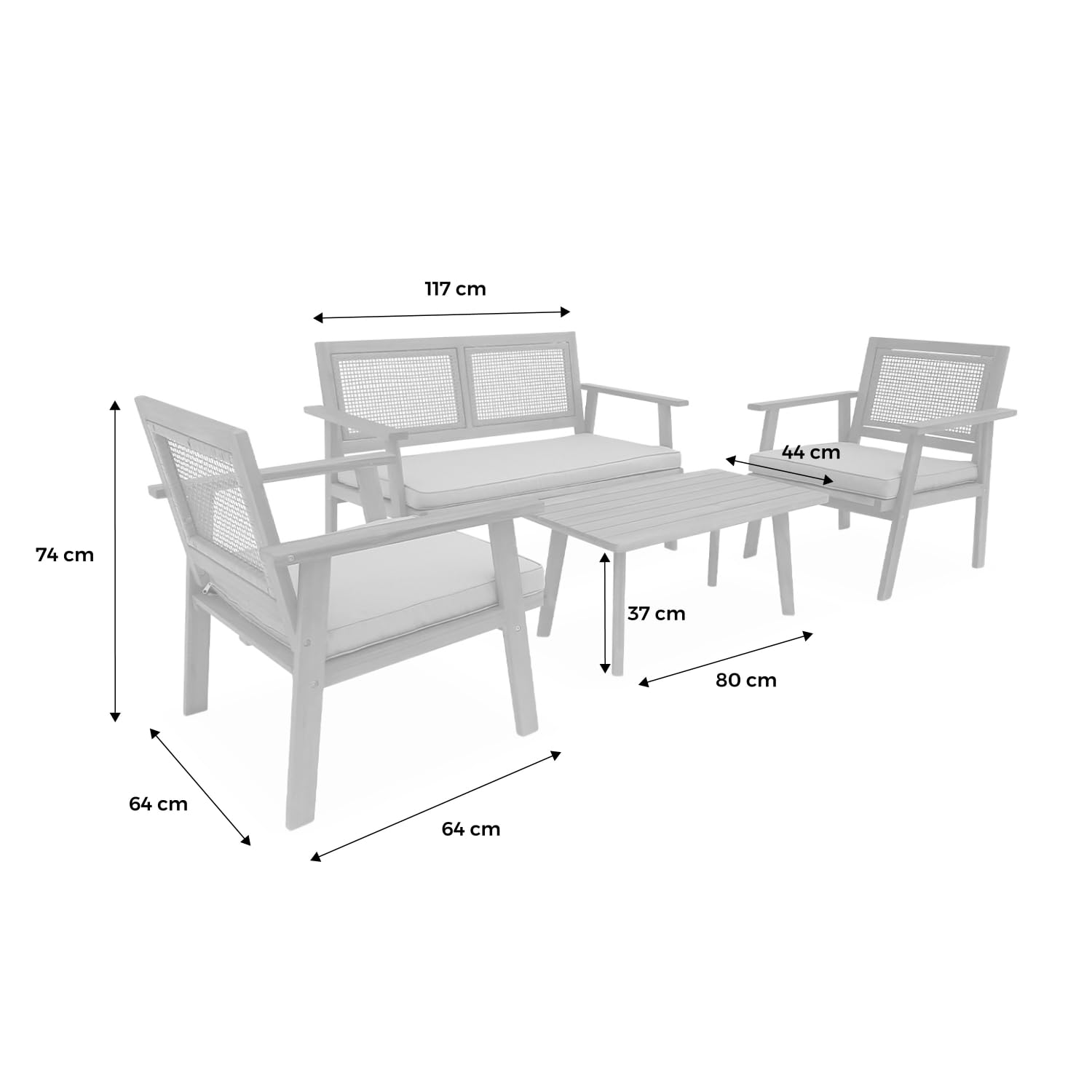 sweeek Salotto da Giardino in Legno e Canna Rotonda, 4 posti Marrone Naturale - 117x64x74 cm