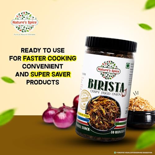 Image of Nature's Spice Birista Fresh Crispy Fried Onion - Pack of 2 (250g Each) Golden Pyaz Used for Biryani, Noodles, Gravies & Indian Curries | Healthy & Tasty Snack | Good Source of Dietary Fiber.