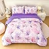 MWMWMW Girls Full Size Comforter Set, 5 Piece Pink Purple Butterfly Bedding Set for Girls Kids, Girls Beddding Set Full with 1 Comforter, 1 Flat Sheet, 1 Fitted Sheet & 2 Pillowcases #1