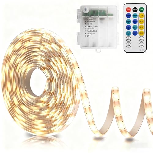 echosari Strip Lights Battery Operated, 16.5Ft 150 LED 2835 SMD Closet Strip Lights with Remote for Bedroom, Kitchen, Cabinet Décor (Warm White)