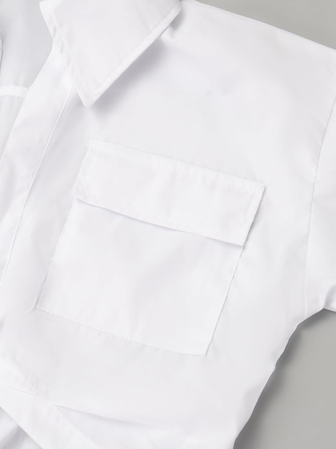 SUNNOW Women's Short Sleeve Crop Tops Collared V Neck Shirt Casual Blouse with Front Pockets and Elasticized Back Waistband - Image 6