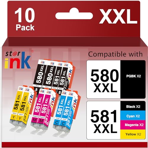 starink Cartuccia 10 Cartucce Compatibili per Canon 580 581 PGI-580/CLI-581 XXL per Pixma TS6150 TS6350 TR7550 TR8550 TS705 TS6250 TS8250 TS9550 (PGBK Nero Ciano Magenta Giallo, 10-Pack)