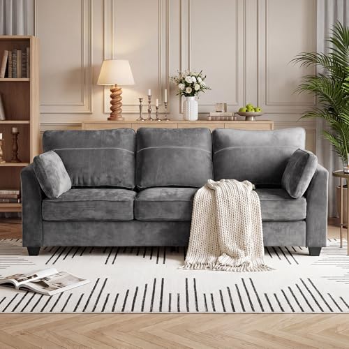 Landassy Home 89" Sofa, Chenille 3-Seater Sofa with 2 Pillows, Grey