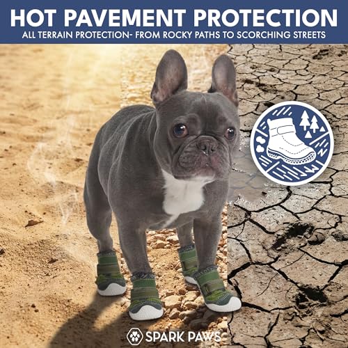 Image of Spark Paws Dog Shoes for Large Small Medium Dogs Breathable Dog Booties for Hiking, Summer Hot Pavement Paw Protectors for Non Slip Rubber Dog Boots for Outdoor (Green, Size 4)