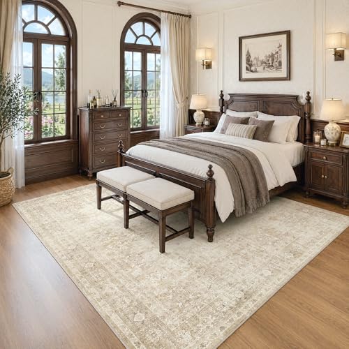 Tapete beige vintage 8x10 lavable antideslizante miniatura 3
