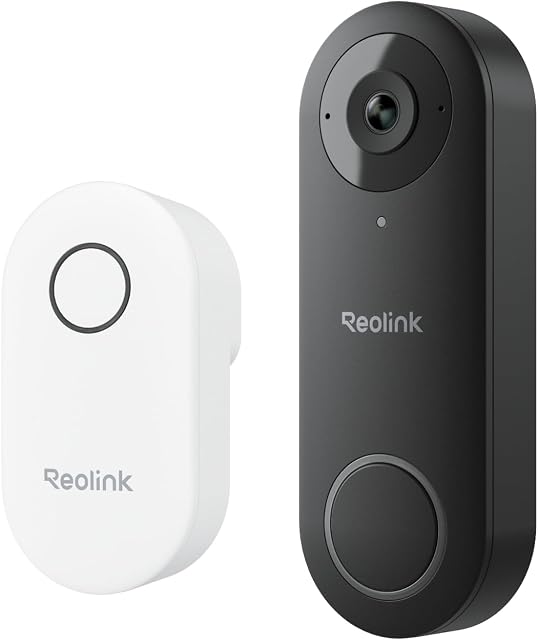 REOLINK Caméra de sonnette vidéo WiFi, 2K Caméra de porte filaire pour la sécurité à domicile, 2.4/5GHz WiFi, 180° Diagonal, détection intelligente, microSD Stockage carte/cloud, Surveillance intérieure/extérieure (Clime inclus)