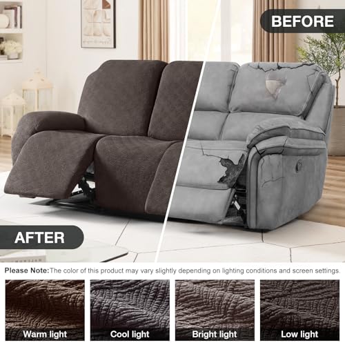 Image of Timeles Recliner Covers for 3 Seater Reclining Couch Covers Sofa Slipcover Furniture Protector for Dogs and Pets Stretch Soft Washable (Three-Seater, Dark Brown)